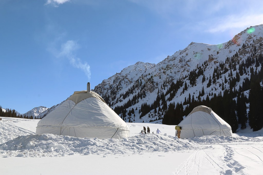 Camping in backcountry yurts, skiing kyrgyzstan