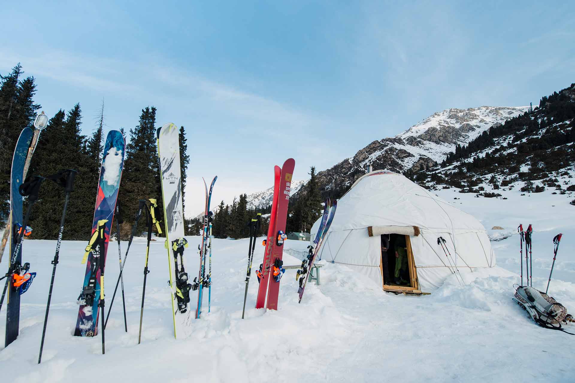 ski touring yurt staying in kyrgyzstan