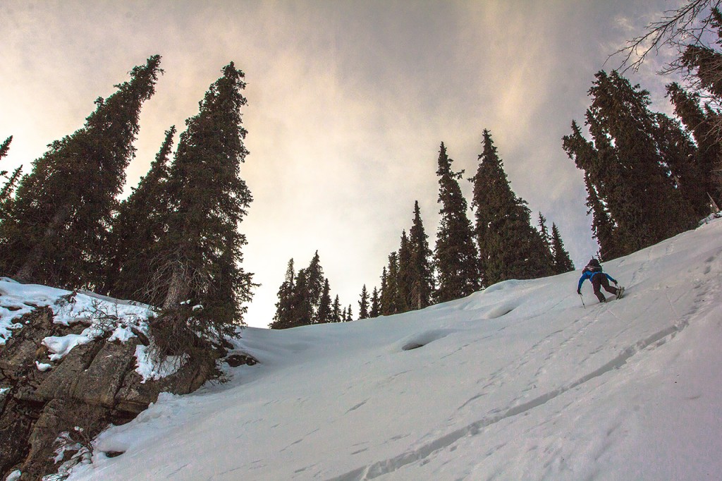 Touring up around Aksuu backcountry camp in Kyrgyzstan